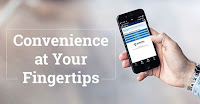 image of a hand holding a mobile device.  Text: Convenience at your fingertips