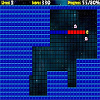 No jogo Pac-Xon preencha o espaço vazio construindo muros para prender os fantasmas.