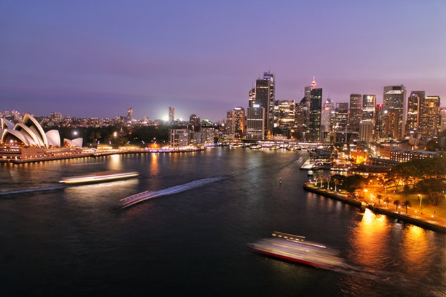 Stunning aerial night shot of Sydney Harbour