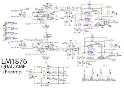Schematic LM1876 Quad (4 Channel) Amplifier Gainclone High-End