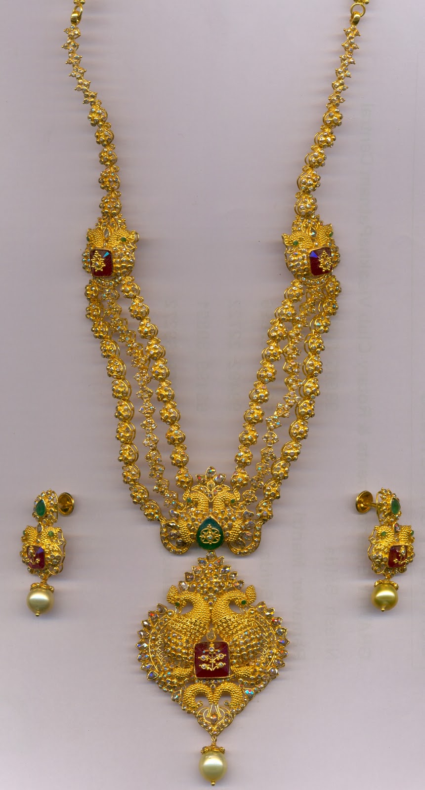 Designer peacock pendant uncut diamond haram paired with cute earring set