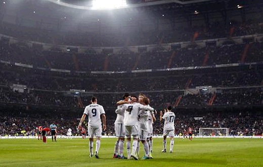 Real Madrid players celebrate a Cristiano Ronaldo goal