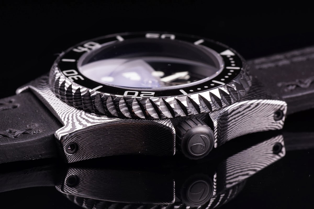 H2O Watches ORCA Dress STAINLESS Damascus STEEL [a depth detail]