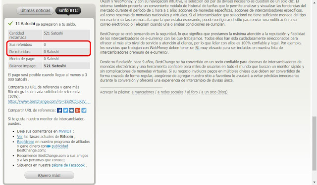 Ver ganancias por referidos en BTC Faucet de BestChange.