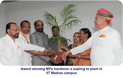 Sansad Ratna Award 2013 winning MPs handover a sapling to be planted inside IIT Madras campus