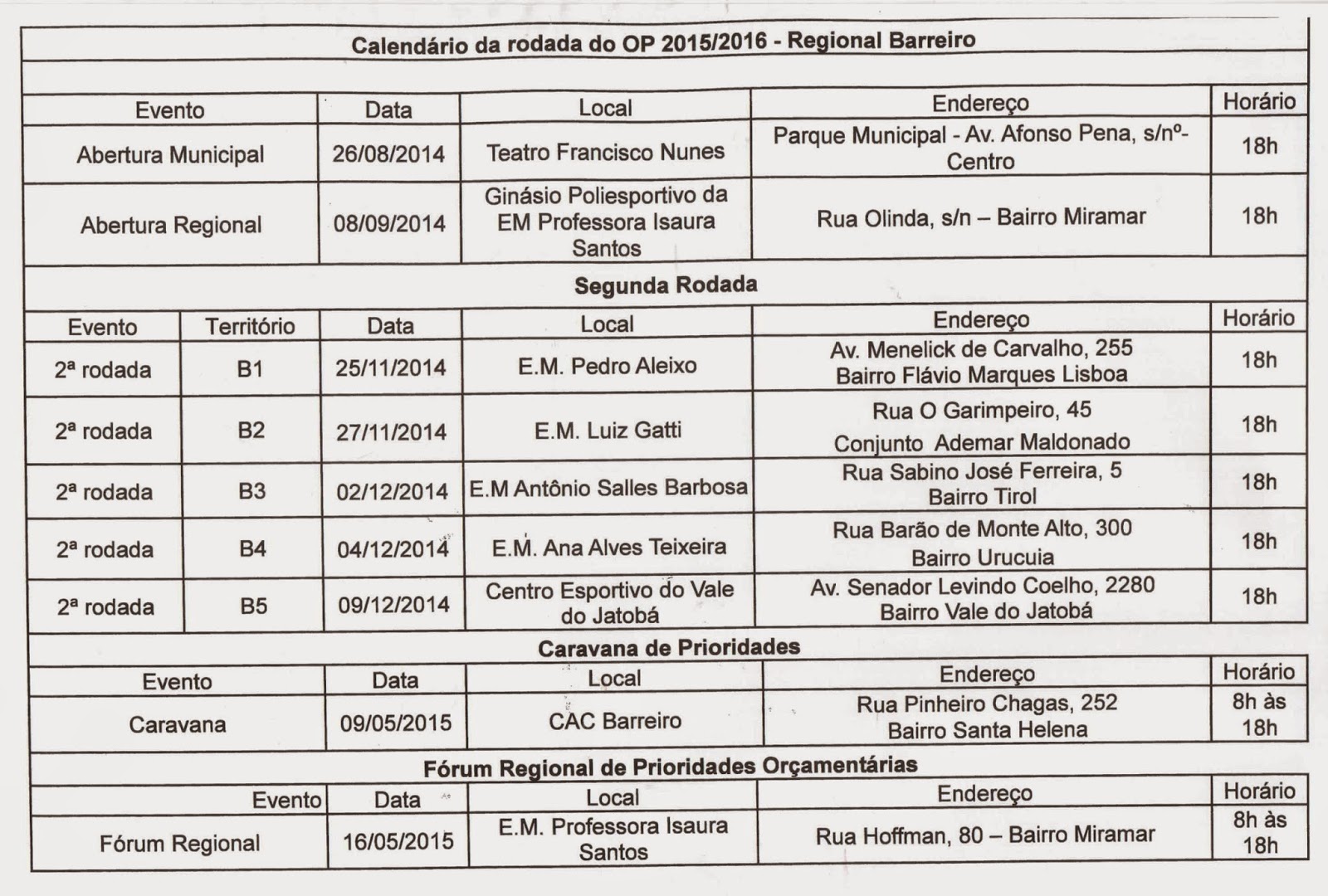 MOVIMENTOS SOCIAIS DO BARREIRO: 01/09/14 - 01/10/14