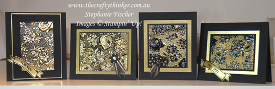#thecraftythinker #stampinup #cardmaking #embossingtechniques #alteringadiecut #countryfloral #blackandgold , Country Floral embossing folder, Gold heat embossing, Embossing Folder Techniques, Reducing the length of a die cut, Stampin' Up Australia Demonstrator, Stephanie Fischer, Sydney NSW