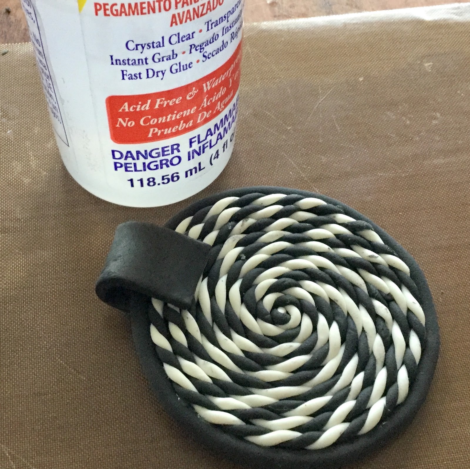 Black & White Twisted Coil Polymer Clay Pendant