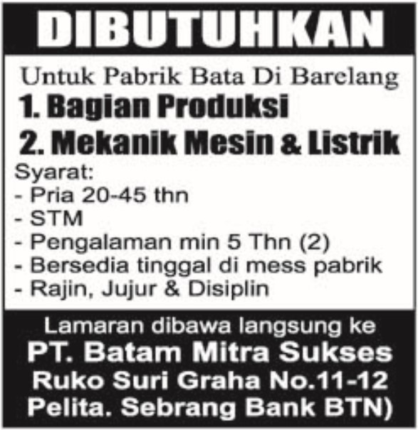 Lowongan Kerja Di Pabrik Batam