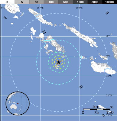 Epicentro sismo 6,6 grados en islas Salomon