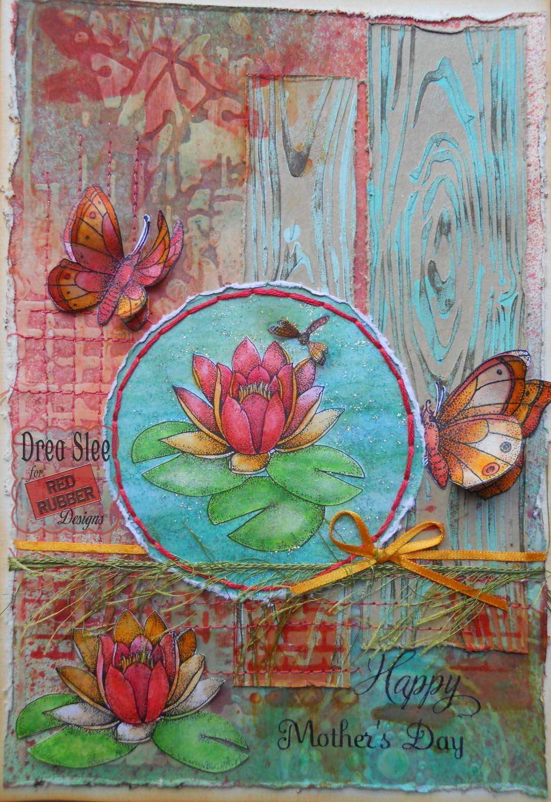 Drea's Scraps of Inspiration Water Lily Mother's Day Card Red Rubber