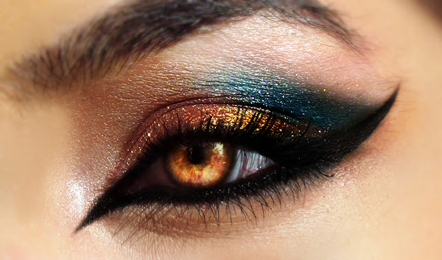 Golden and Green Shade Eye Makeup