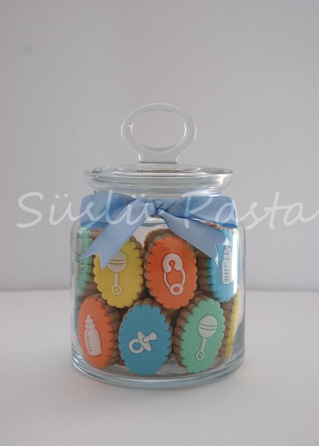 Süslü Pasta Kavanozda Kurabiyeler Hoşgeldin Bebek