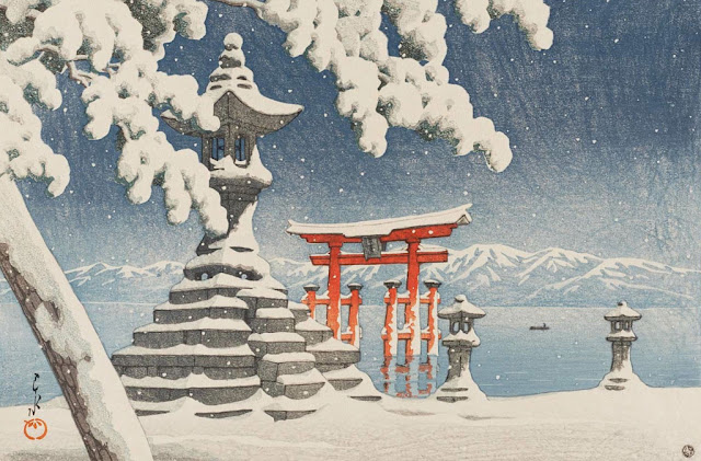 近代浮世絵画家、川瀬巴水の美しい浮世絵作品9つ【art】　厳島之雪　（1932）