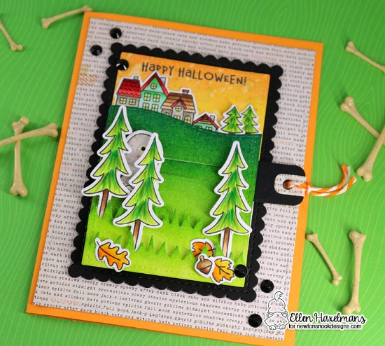 Interactive Halloween Card by Ellen Haxelmans | Boo Hoo, Fox Hollow and Snow Globe Scenes Stamp Sets and Land Borders Die Set by Newton's Nook Designs #newtonsnook #handmade