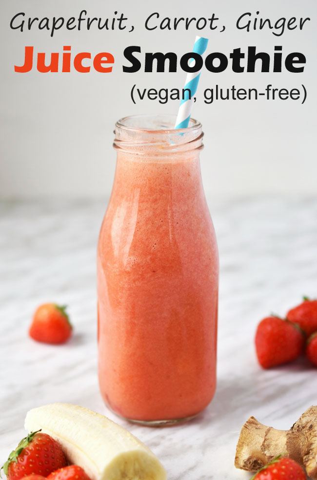 This Grapefruit, Carrot, Ginger Juice Smoothie is naturally vegan and gluten-free. It's made with natural, whole foods to help us stay healthy into winter and the holiday season! #vegan #juice #smoothie #glutenfree #healthyeating