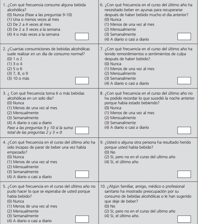 Elperolas TEST AUDIT SOBRE EL CONSUMO DE ALCOHOL.