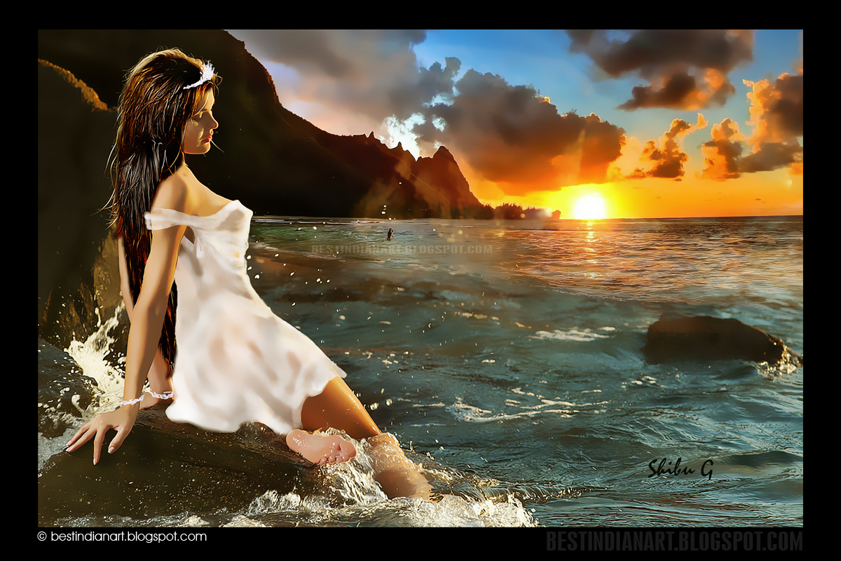 THE REAL BEAUTY OF NATURE AND HUMAN OIL PAINTING 'AT THE TIME OF SUNSET