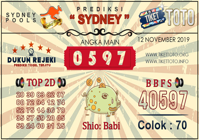 Prediksi Togel SYDNEY TIKETTOTO 12 NOVEMBER 2019