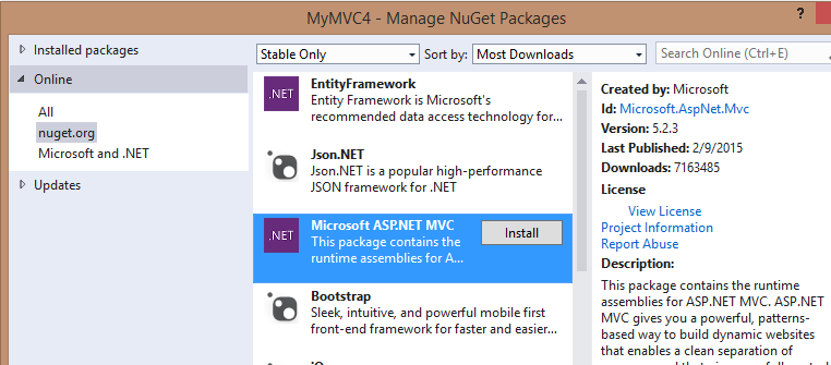 NuGet ASP.NET MVC Version 5.2.3