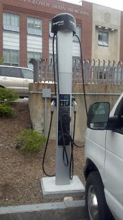 Electric car charging station in Town Hall parking lot