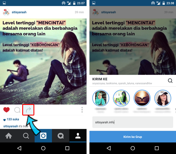 berbagi foto instagram ke teman