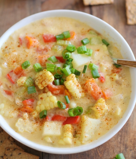 VEGAN CORN CHOWDER #vegetarian #vegan #corn #cauliflower #mushroom