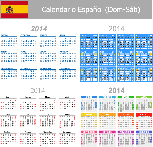 4 calendarios 2014 español vector