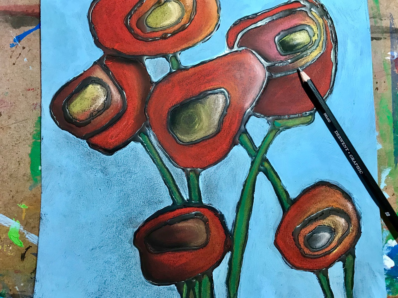 that artist woman Chalk Pastel Poppies