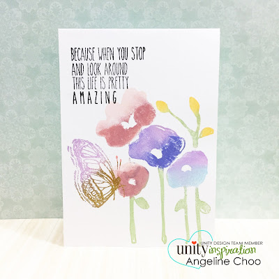 Unity Stamp: Inspiration Wednesday with Angeline #unitystampco #scrappyscrappy #poppy #watercolor #chalkink #flowers #card #papercraft #cardmaking #emboss #butterfly #gold