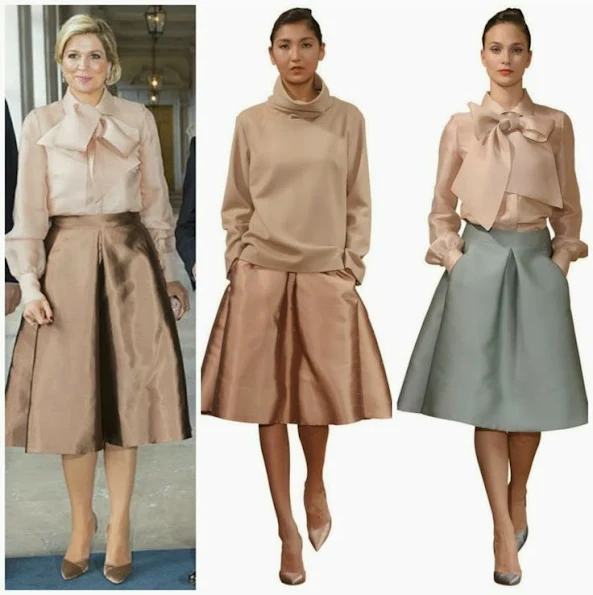 Queen Maxima wore Natan Satin Blouse and Skirt