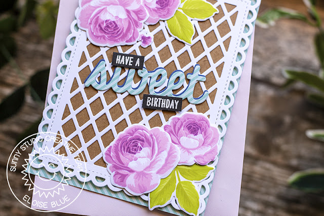 Sunny Studio Stamps: Everything's Rosy Frilly Frames Floral Birthday Card by Eloise Blue