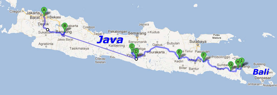 Indonesië 2013: Routekaarten Java, Bali en Gili Trawangan