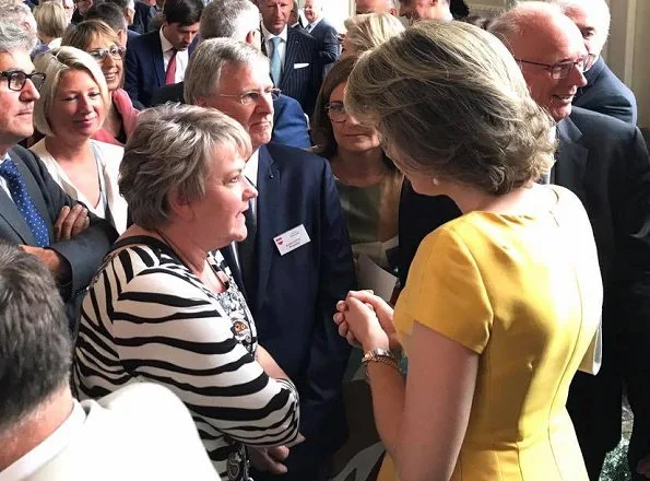 Queen Mathilde and King Philippe of Belgium hosted a reception at the Royal castle. Queen wore Natan dress