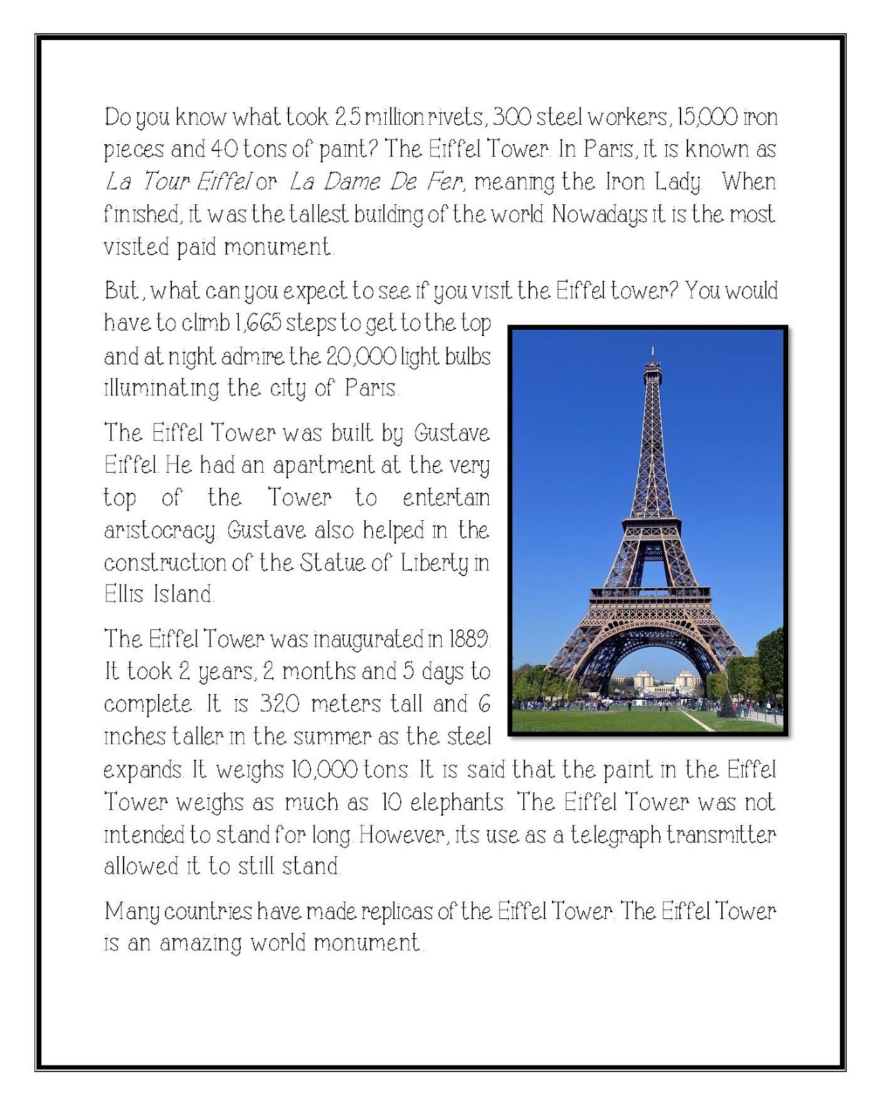 What does it mean to eiffel tower a person