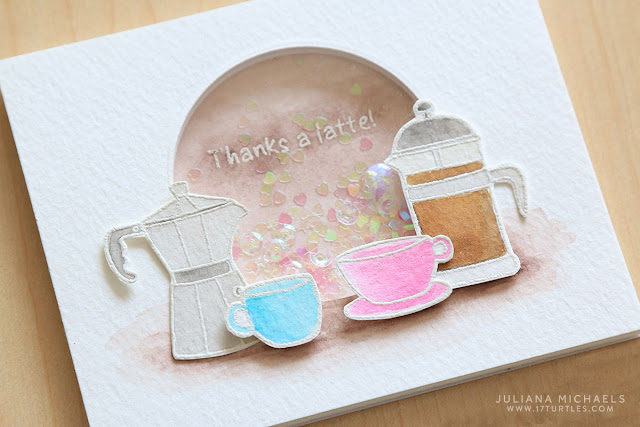 Thanks A Latte Shaker Card by Juliana Michaels featuring Jane's Doodles Coffee Time Stamp Set