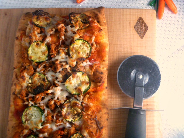 Crispy and savory Zucchini and Saugage Flatbread Pizza done in about 30 minutes!  Perfect for Father's Day - Slice of Southern