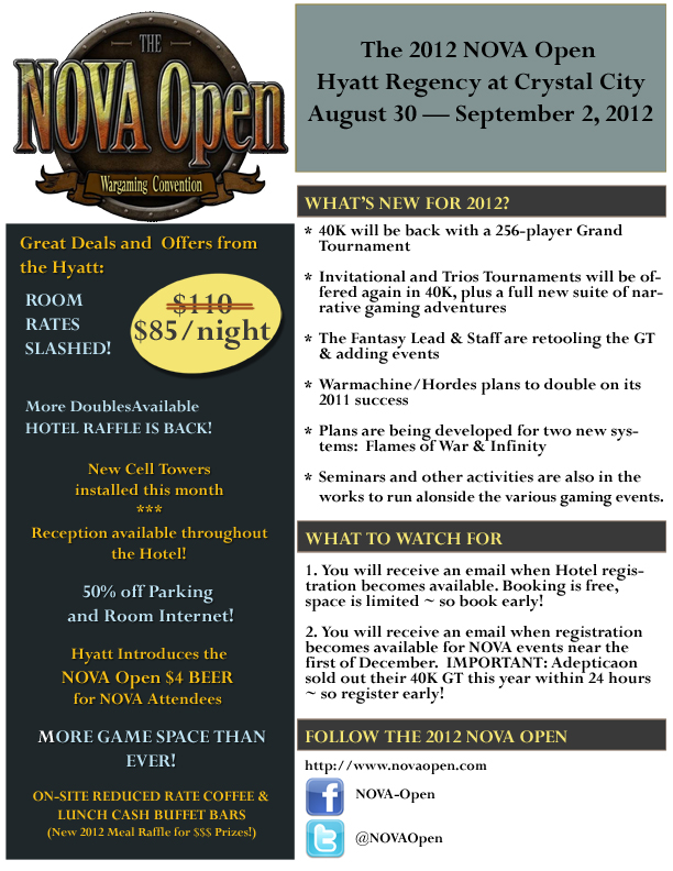 Whiskey & 40k: NOVA Open 2012 GT Registration Open! Additional