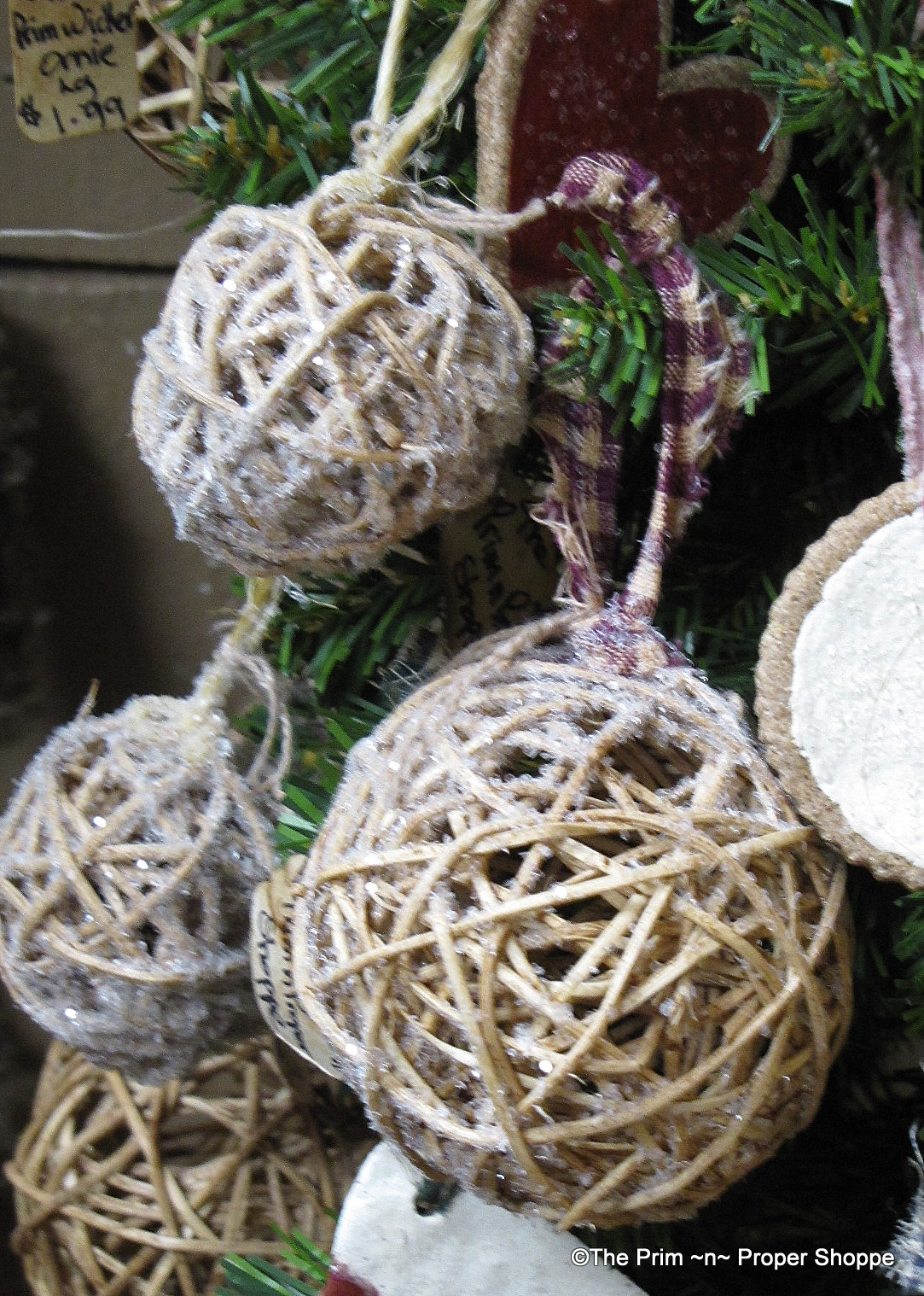 The Prim `n` Proper Shoppe: Frosted -Dollar Tree- Rattan Christmas Ornies