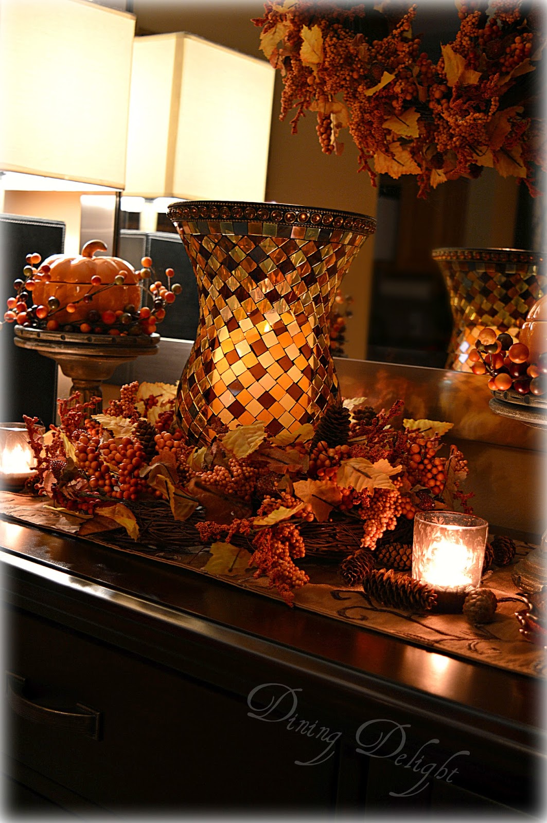 Dining Delight Fall Decor on the Sideboard