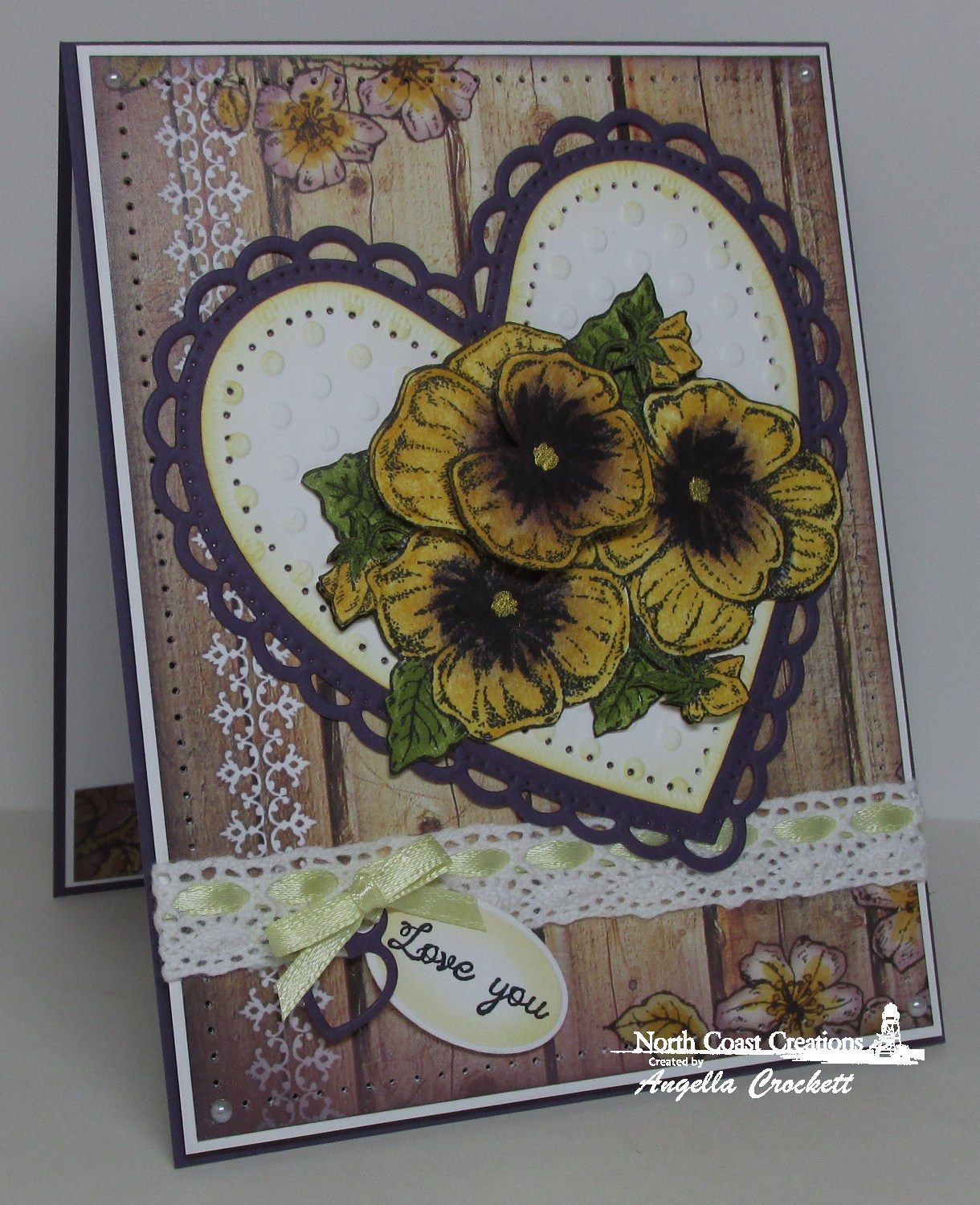 Stamps - North Coast Creation Pansies, ODBD Custom Ornate Hearts Dies, ODBD Custom Mini Tags Dies, ODBD Rustic Beauty Paper Collection