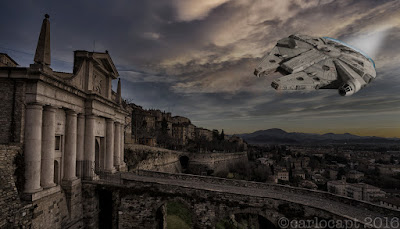 Millenium falcon - Guerre Stellari Ecco Star Wars a Bergamo! Photoshop fa miracoli portando le Guerre Stellari a Bergamo