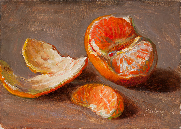 Wang Fine Art mandarin orange pealed still life daily painting a day