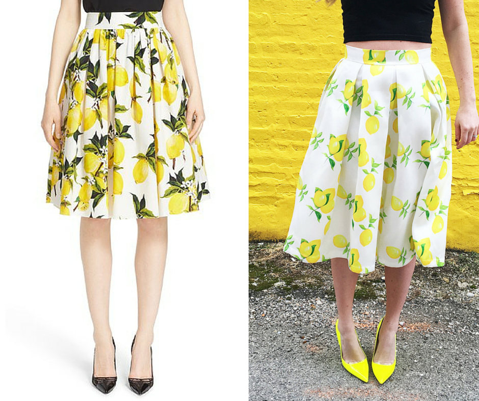 Get the look for less: Lemon Midi Skirts- Dolce & Gabbana vs. T+J Designs