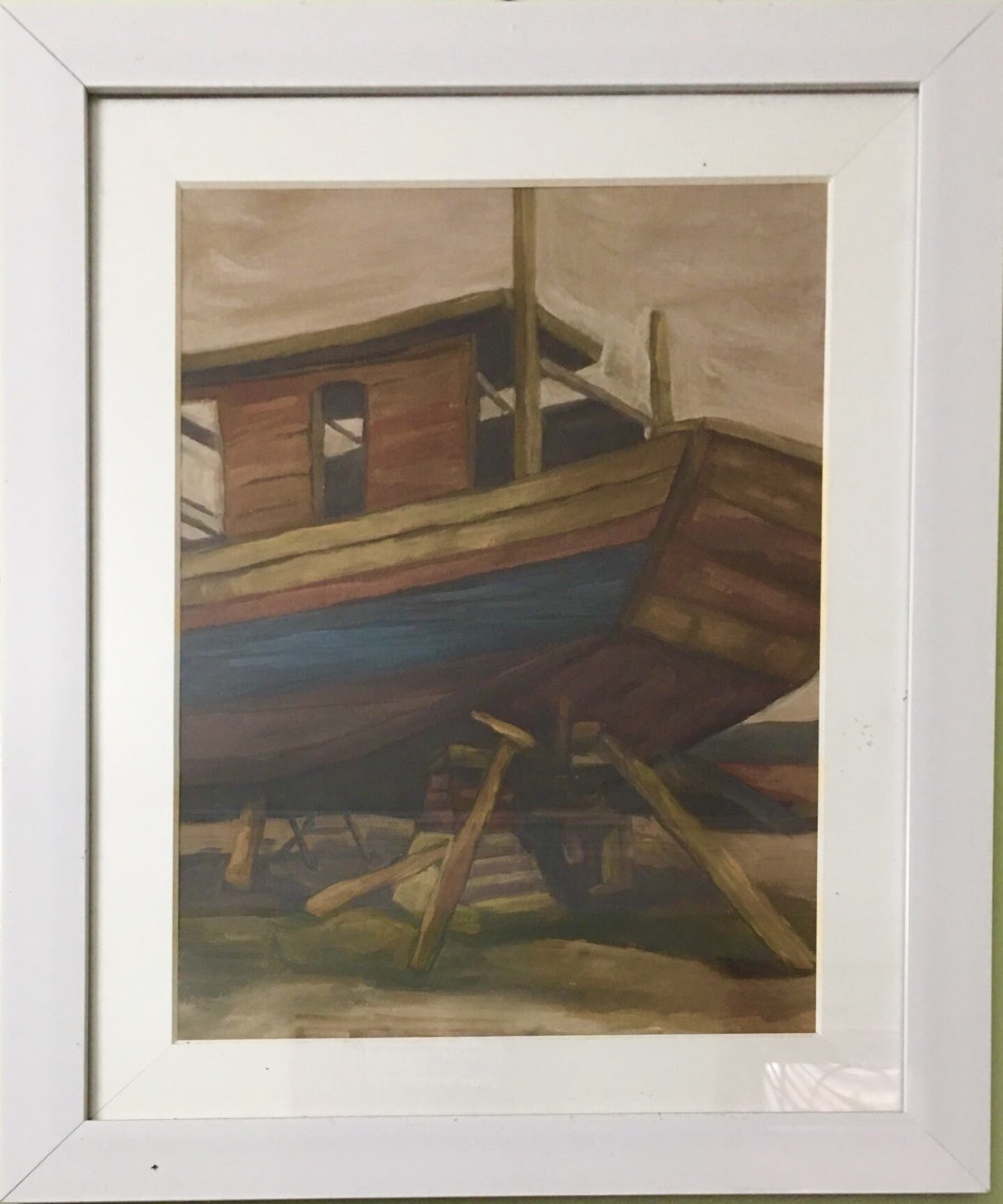 Thuyền trên dock - tranh bột màu