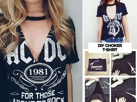 cortando gola de camiseta