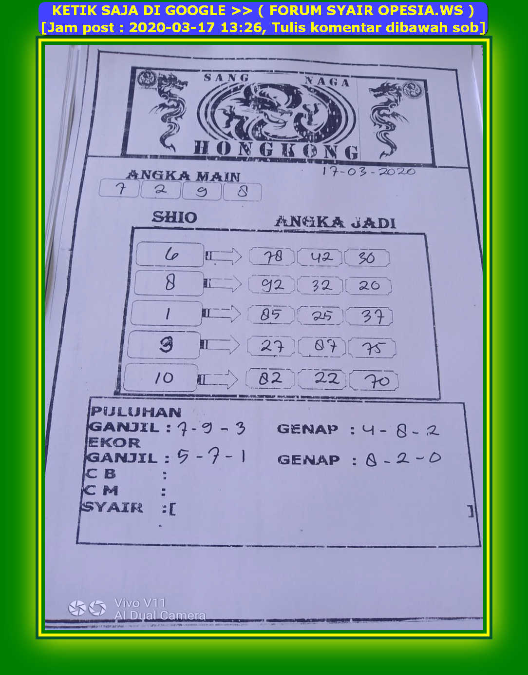 1 New Message Kode Syair Hongkong 17 Maret 2020 Forum Syair Togel Hongkong Singapura Sydney