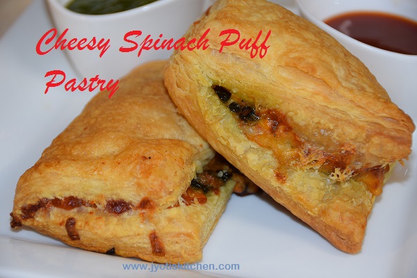 Cheesy Spinach Puff Pastry Recipe with step by step photo