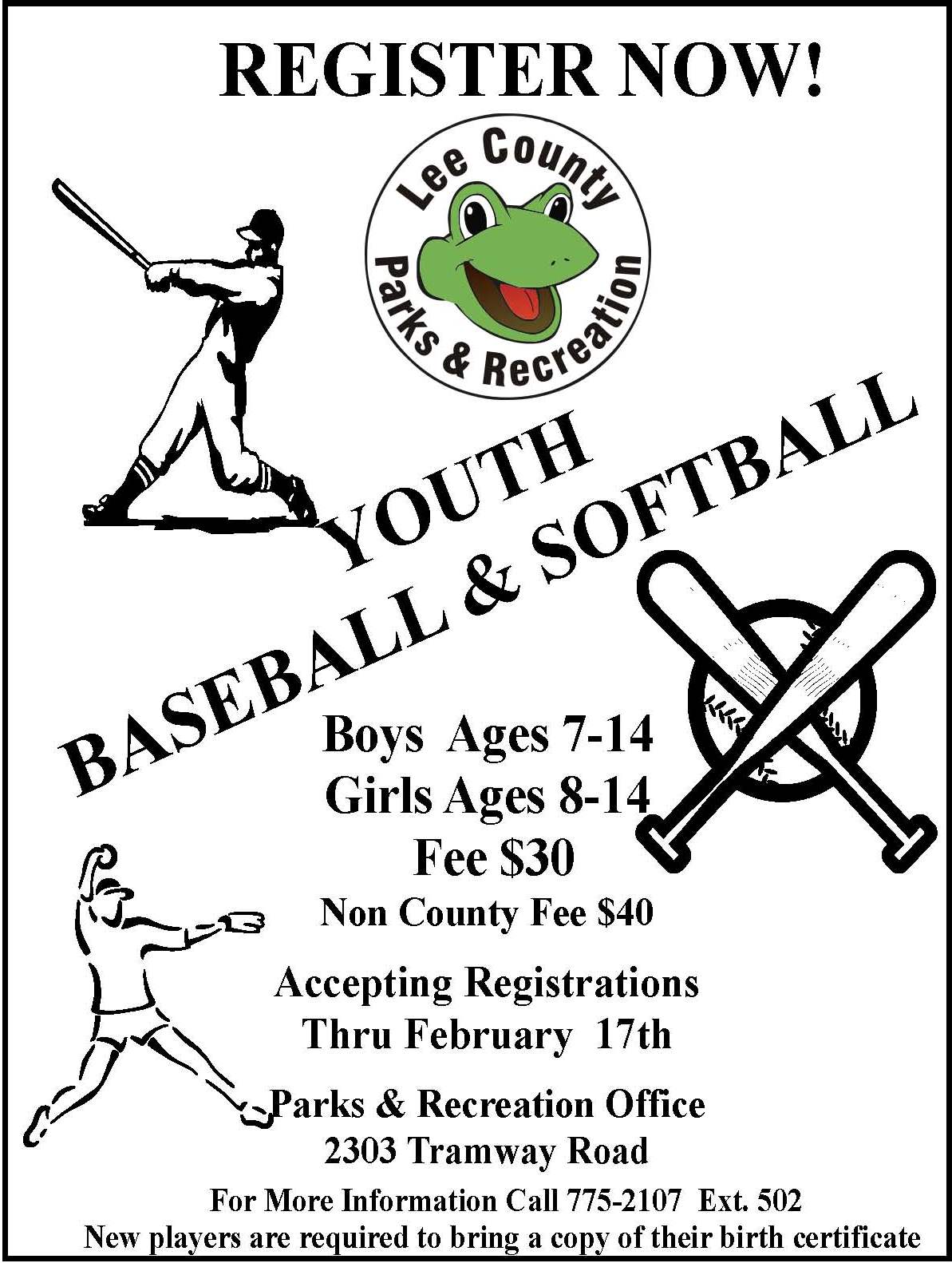 Lee County Government Youth Baseball & Softball Registration Lee