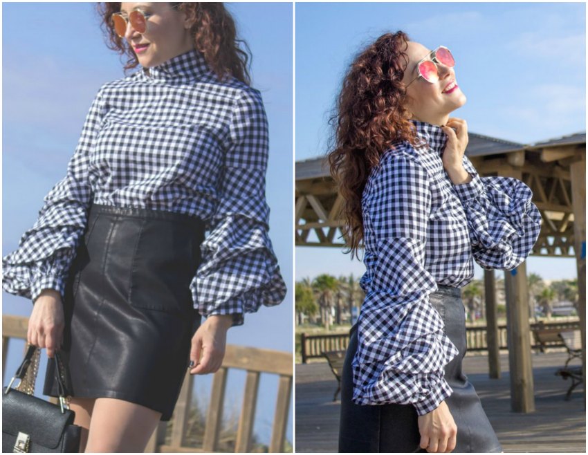 melage_boutique_fashion_blog_de_moda_blusa_cuadros_vichy_mangas_volante_cuello_perkins_shein_falda_cuero_negra_asos_como_combinar_botas_blancas_mango_bolso_chloe